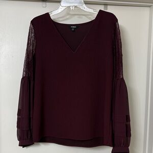 Express Deep Red Lace Sleeve Blouse